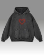 Bluza oversize z kapturem <br>Haftowane Serce <br>Efekt sprania